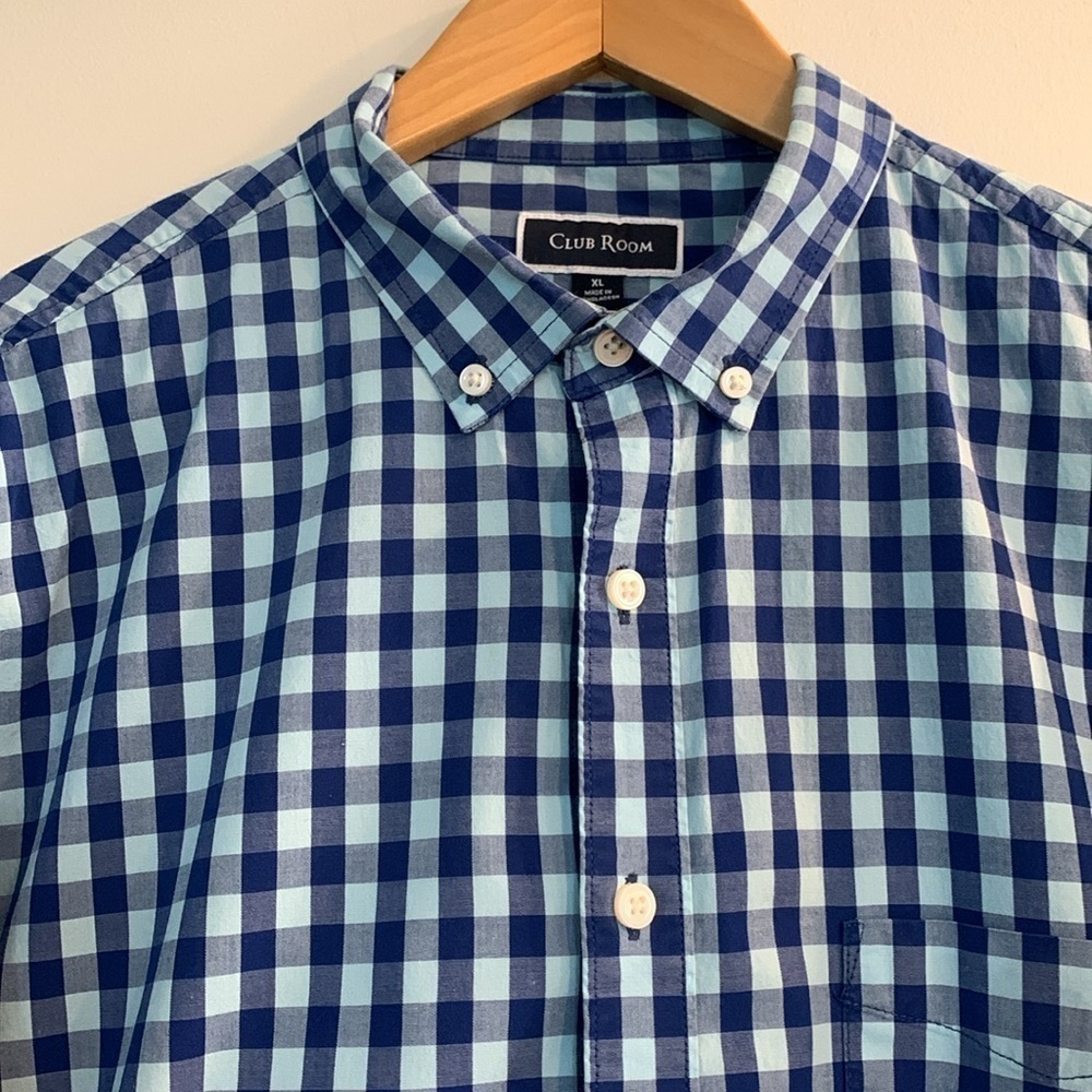 Club Room Blue Check Cotton Button Down Shirt Size XL